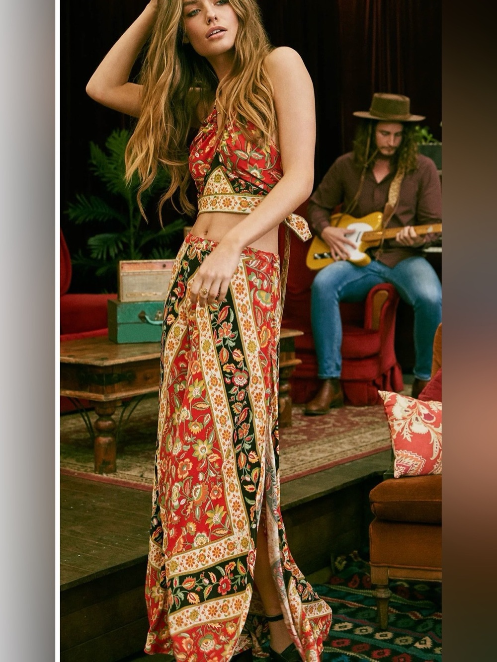 Spell Lolita Split Maxi Skirt, Campfire, Size Medium